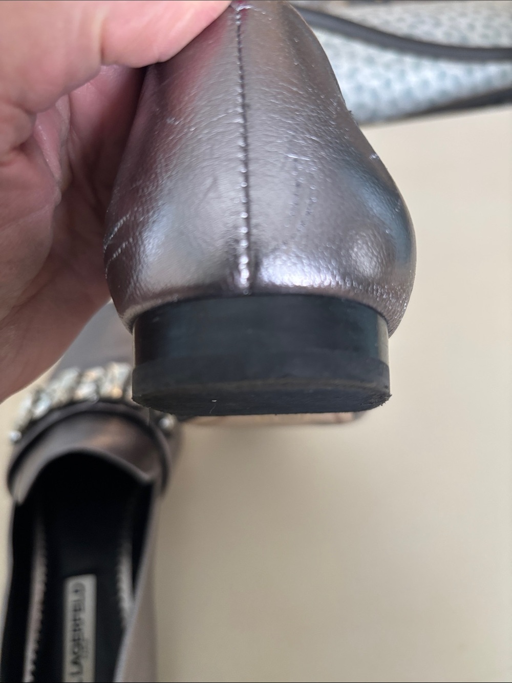Karl Lagerfeld Pewter Metallic Jeweled Loafers - Picture 4 of 5